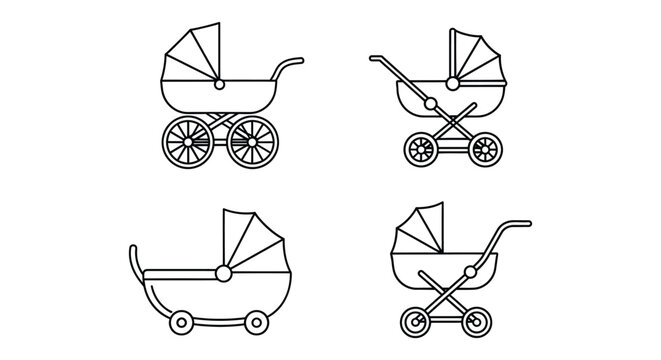 Four Baby Carriages Line Art Silhouette carriage