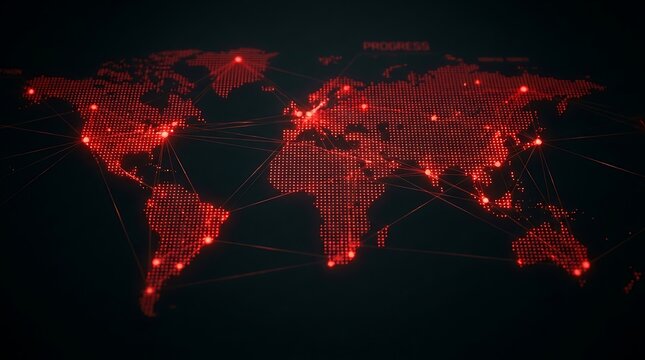 Glowing Red World Map on Dark Background