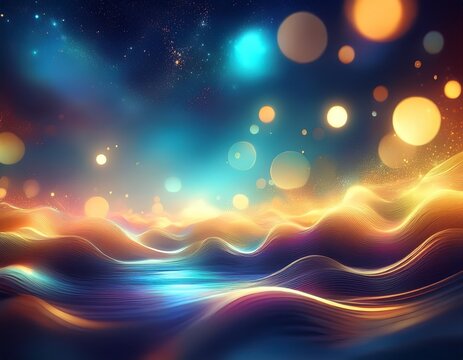 abstract background with bokeh defocused lights and shadow waves in the stellar lagoon interstellar clouds