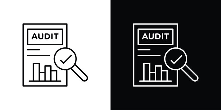 Audit report icon symbol black illustration set. line and flat designs