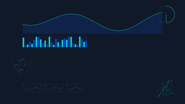 Motion Data Visualization with Dynamic Blue Graphs and Abstract Waveforms for Modern Digital Analytics.