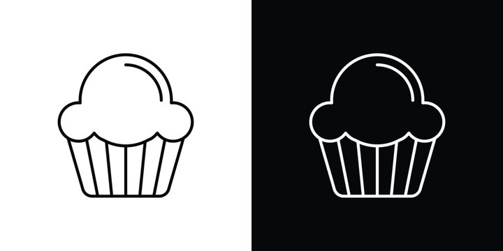 Cupcake icon symbol black illustration set. line and flat designs