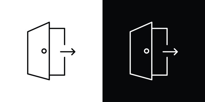 Exit icon symbol black illustration set. line and flat designs
