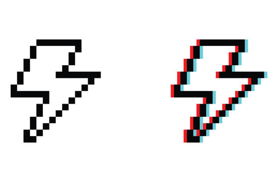 Lightning Bolt 8 bit vector icon for computer game, logo