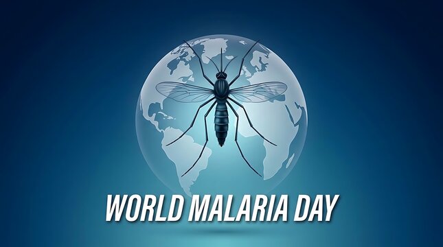 Illustration of a mosquito over a globe for world malaria day awareness campaign concept