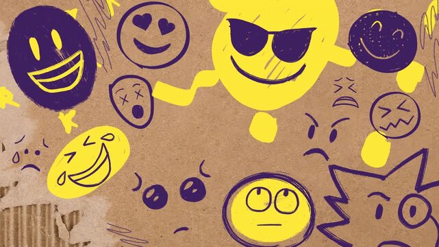 Abstract Background With Hand Drawn Doodle Smiley Faces Showing Different Emotions.