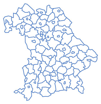 Bavaria state map with all districts shown in blue outline on white background