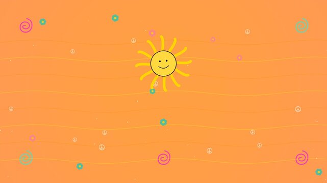 Bright Sunny Day Motion with Smiling Sun and Floating Colorful Shapes for Cheerful Atmosphere.