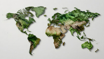 Naklejka premium world map made of colorful dots, featuring varying shades of green and brown to represent different terrains, created with generative ai