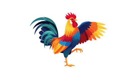 Vibrant cockerel with colorful plumage and spread wings © tanung
