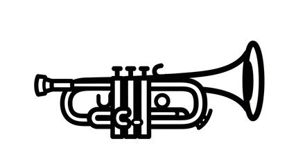 Fototapeta premium Trumpet musical instrument depicted in black line art emphasizes brass design and valves for music education.