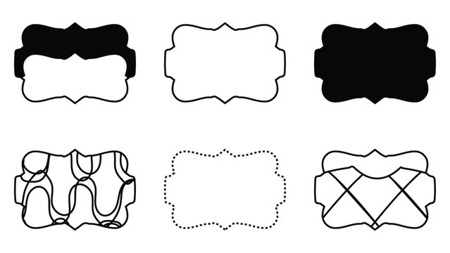 Abstract retro bracket frame shapes set with geometric cross lines fluid wavy pattern and outline styles vector illustration