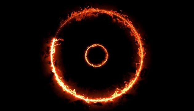 A fiery ring with a smaller inner circle, both glowing bright orange against a black background