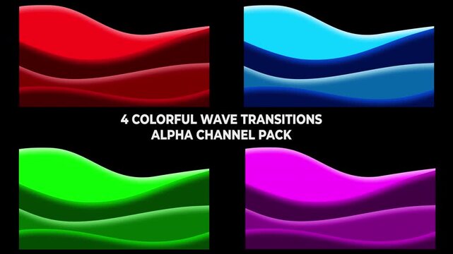 Four Colorful Liquid Wave Transitions Alpha Channel Pack