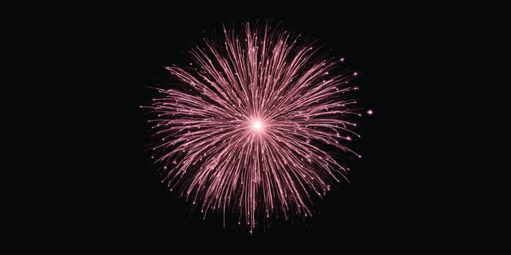 Single pink firework explosion on black background with a detailed view of a single pink firework radiating light in dark night explosion pyrotechnics celebration abstract radiance