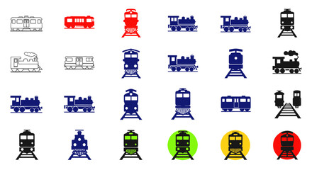 Variety of rail transport and locomotive icons for travel concepts © Tembok