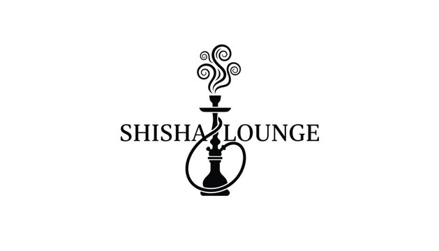 Shisha lounge logo design with a smoking hookah pipe and stylized vapor swirls, presented in a minimalist black and white graphic style.