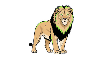 Powerful lion with black and neon green mane in athletic stance © tira