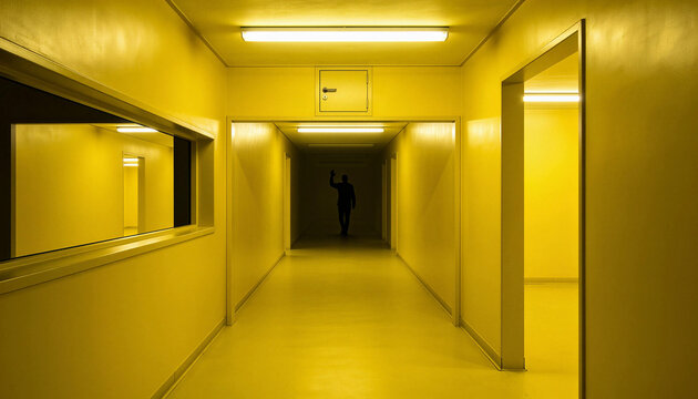 spazio liminale claustrofobico backrooms dalle pareti gialle e muri sbagliati, claustrophobic liminal space backrooms with yellow walls and wrong walls