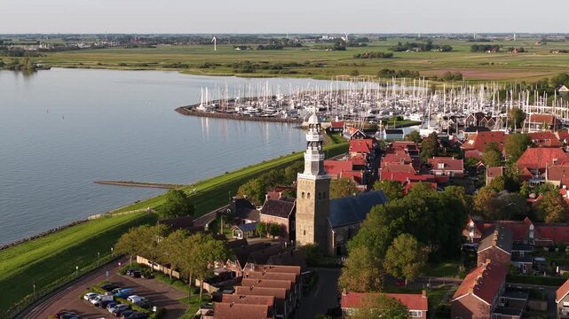Aerial view of the historic dutch village of hindeloopen