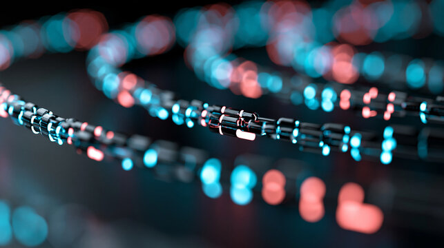 Abstract visualization of a continuous integration pipeline with automated quality gates triggering at each code commit stage, DevOps and QA automation concept, defocused, with