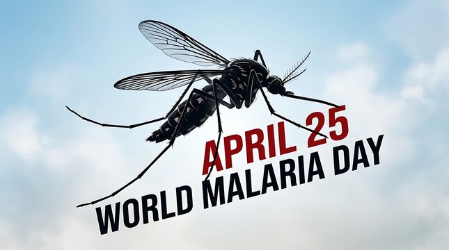 World malaria day awareness poster with mosquito illustration and april twenty fifth text