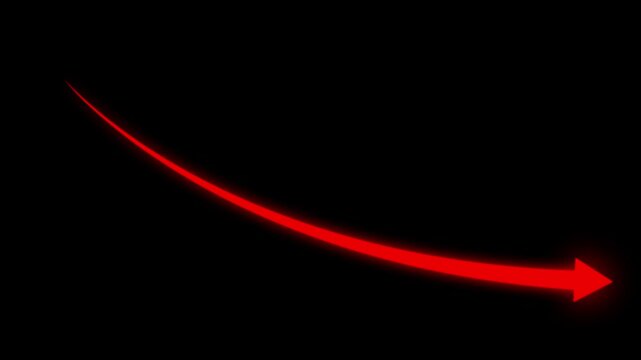 Bad Economy concept. Abstract decreasing business graph chart animation background. Global business line animation. Abstract glowing neon line business graph growth arrow to down arrow.