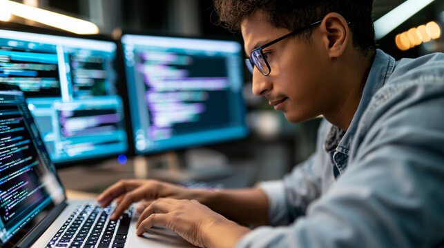 Anonymous software quality assurance engineer validating application performance metrics and executing debugging protocols for a digital product launch, faceless, defocused, with