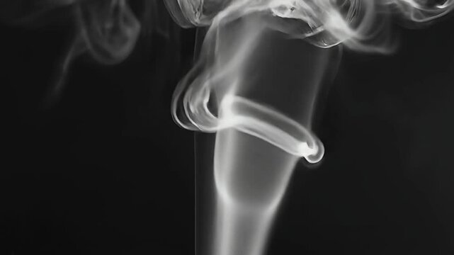 Abstract white smoke swirls on black background.