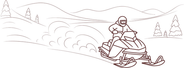 Obraz premium Snowmobile rider, winter sports, outdoor adventure, red line art illustration