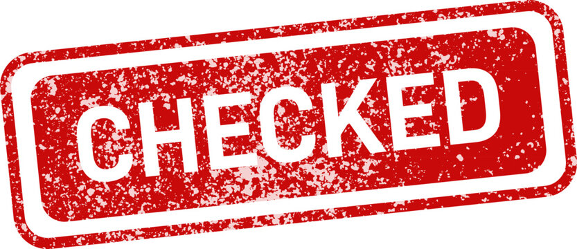 Red 'checked' stamp with stars quality assurance approval and verification symbol