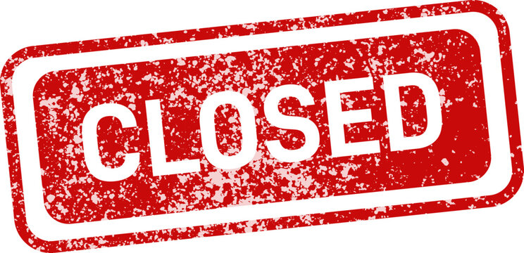 Distressed red 'closed' stamp with stars business suspension or temporary halt notification