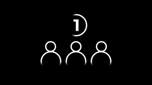 Number one symbol above three simple human person icons representing leadership or team ranking concept in minimalist white line art style on black background