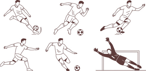 Soccer player illustrations, football vector set, kicking, running, goalkeeper actions, sports graphics © torot678