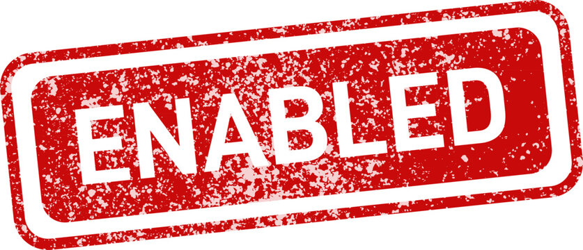 Red 'enabled' stamp with stars approval activation and functionality indicator