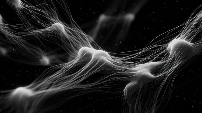 Abstract neural pathways with flowing luminous strands creating organic artificial intelligence network and futuristic data communication concept