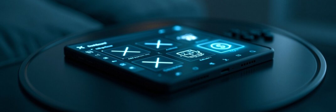 A glowing game dashboard on a dark desk shows an upgrade package being removed, with crossed-out add-ons and refund icons; quiet, cautious mood, cool blue screen lighting, centered composition.