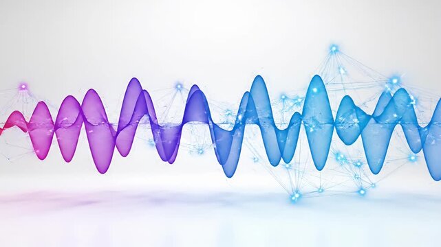 Colorful 3D sine wave lines on white background.
