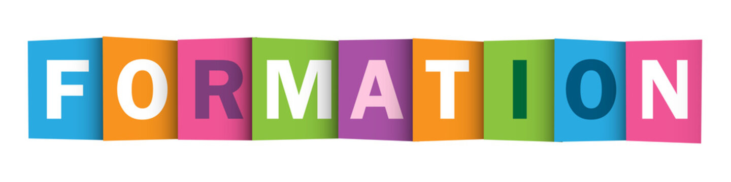 FORMATION (TRAINING in French) colorful typography banner on transparent background