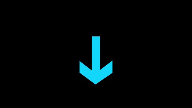 Bright blue arrow pointing down icon on a solid black background