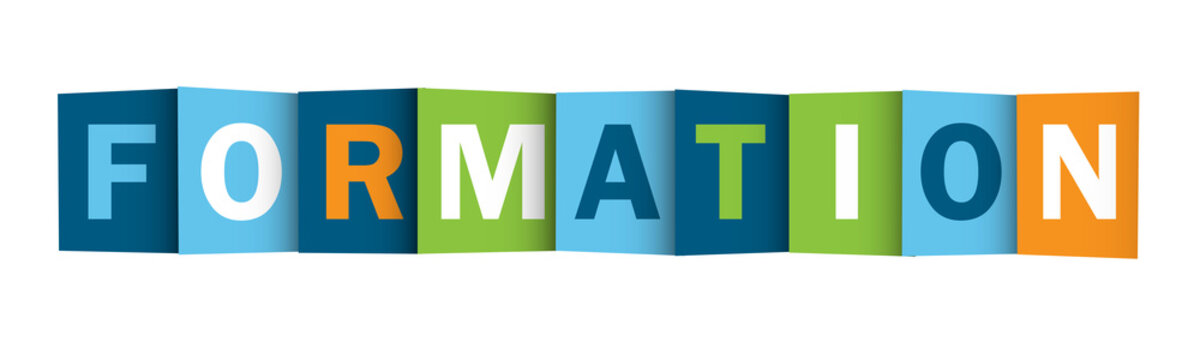 FORMATION (TRAINING in French) colorful typography banner on transparent background