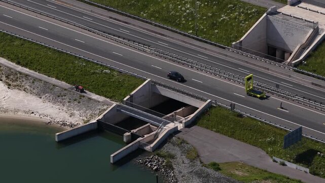 Aerial View of Fish Migration Infrastructure at the Afsluitdijk