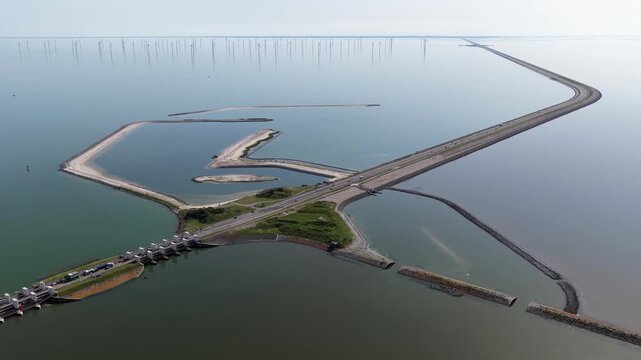 Aerial View of Fish Migration Infrastructure at the Afsluitdijk