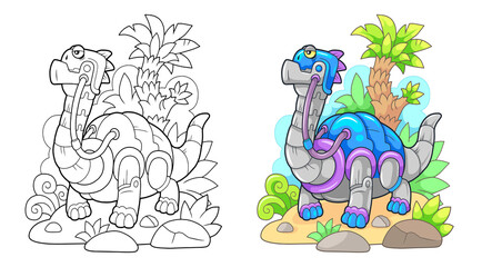 robot dinosaur brachiosaurus, coloring page © fargon