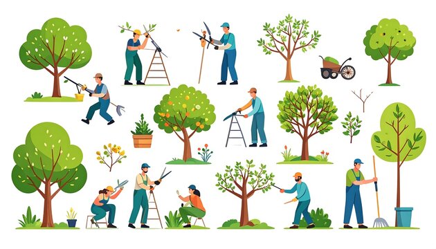 Gardeners pruning fruit trees