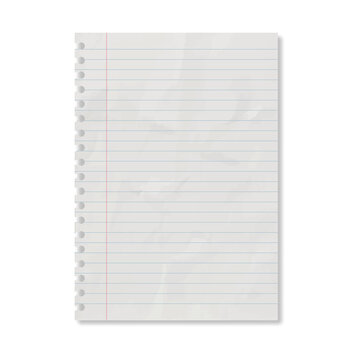 Blank Lined Paper Sheet Torn from Spiral Notebook Realistic Template for Notes and School Design