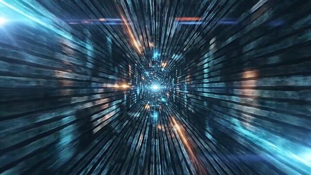 Fast digital light streaks in abstract neon tunnel.