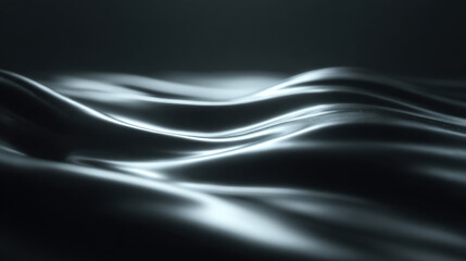 Fototapeta premium Abstract liquid chrome contours flowing across a dark reflective surface, futuristic metallic landscape with smooth curves, luminous highlights and minimalist design