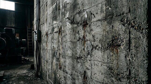old dirty concrete wall with moss.