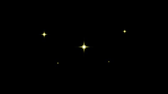 Sparkle twinkle glitter star effect animation in 4K seamless loop, white doodle cartoon blinking stars, soft festive motion design with transparent alpha background and unique black background.4k vide